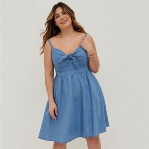 Torrid tie front chambray skater dress